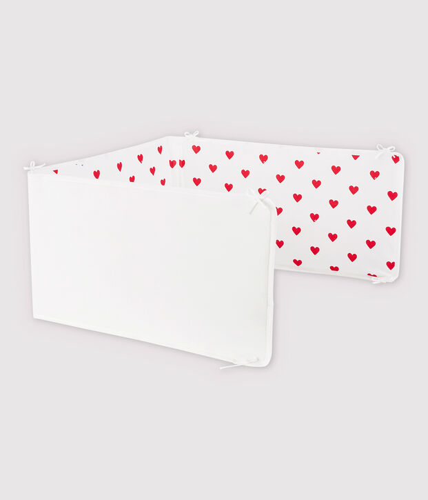 Babies' Red Heart Pattern Ribbed Cot Bumper white/red