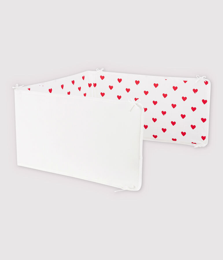 Babies' Red Heart Pattern Ribbed Cot Bumper white/red
