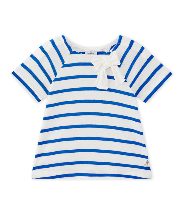 Baby girl's long-sleeved striped T-shirt white/blue