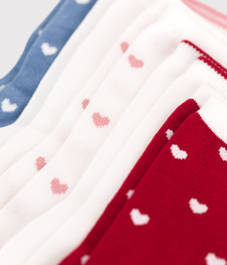 Pairs of girls' heart-patterned cotton socks - 5-pack multicolor