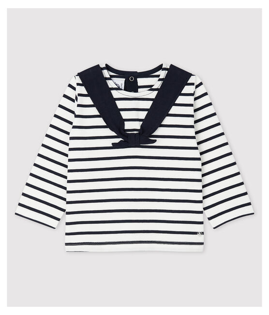 Baby Girls' Creative Jersey Breton Top MARSHMALLOW white/SMOKING blue