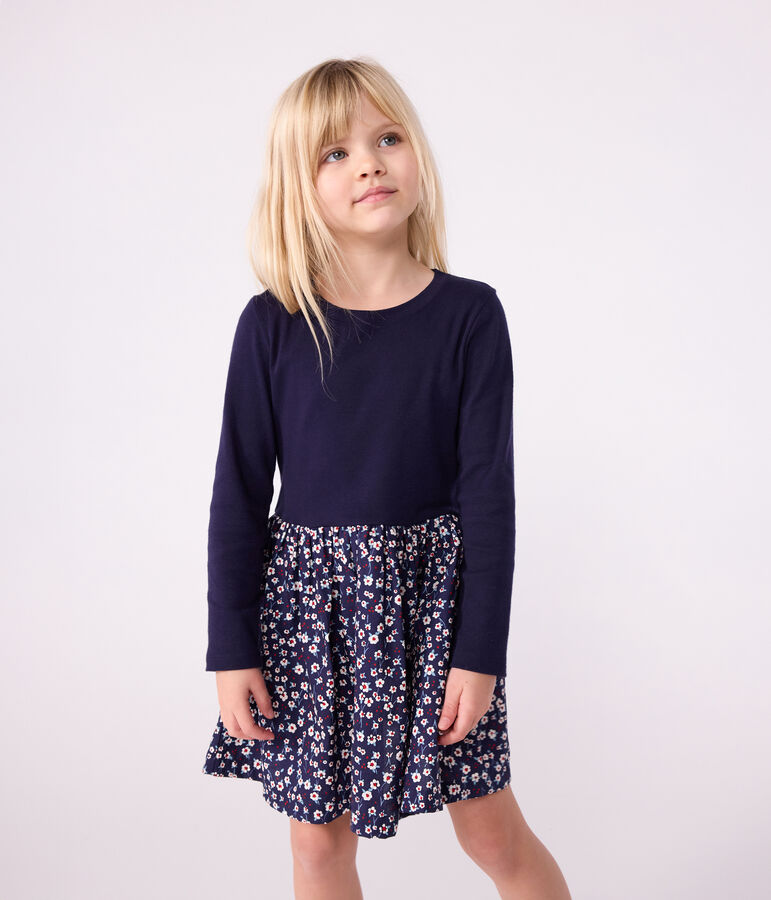 Children's long-sleeved cotton dress blue/multicolor
