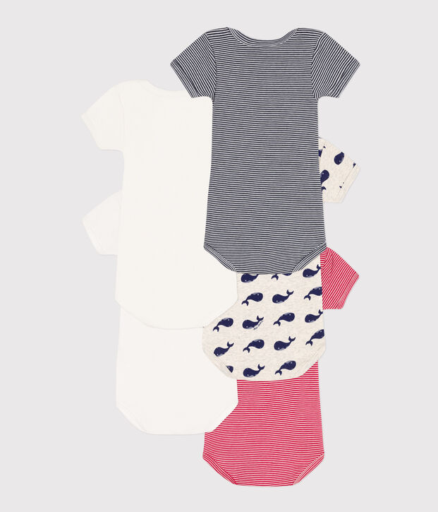 Short-Sleeved Whale Themed Cotton Bodysuits - 5-Pack multicolor