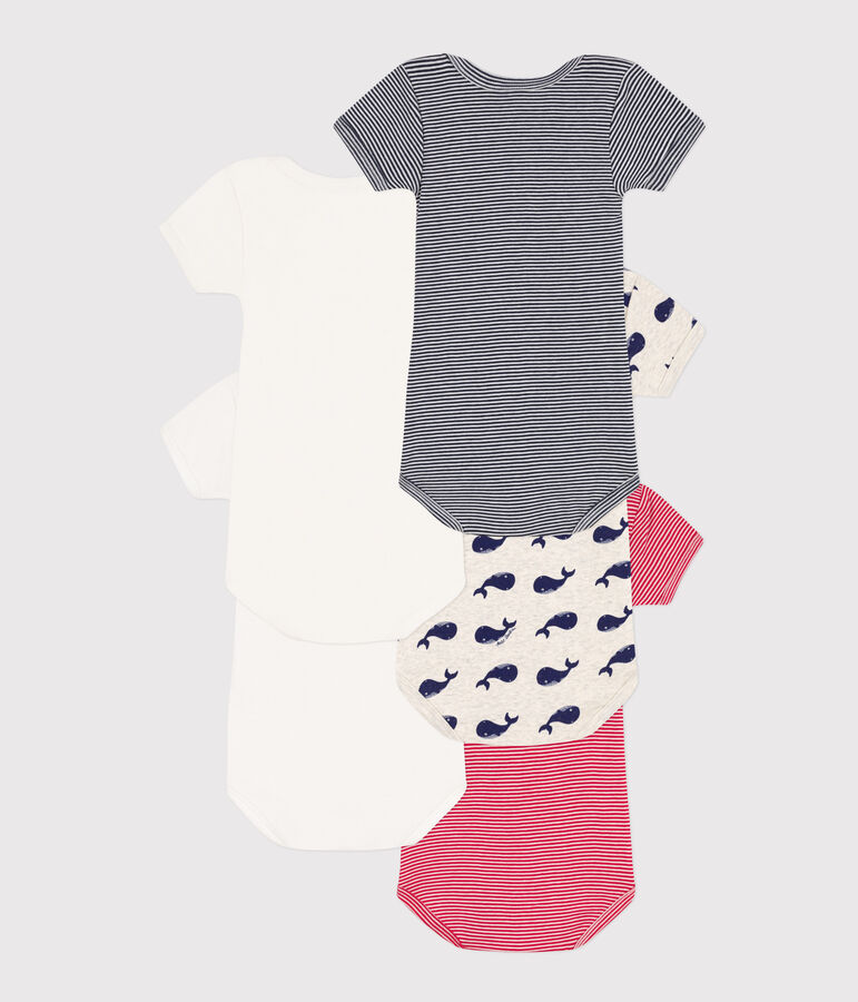 Short-Sleeved Whale Themed Cotton Bodysuits - 5-Pack multicolor