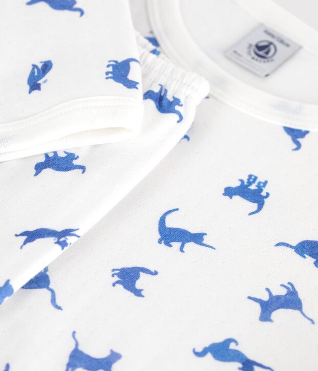 Children's cat print cotton pyjamas white/multicolor
