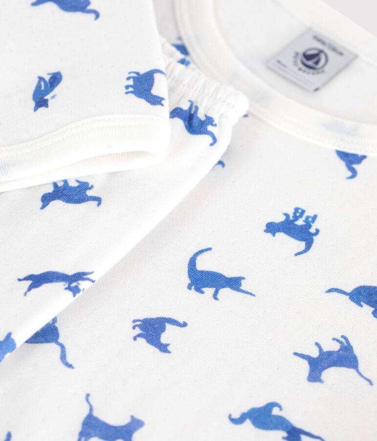 Children's cat print cotton pyjamas white/multicolor