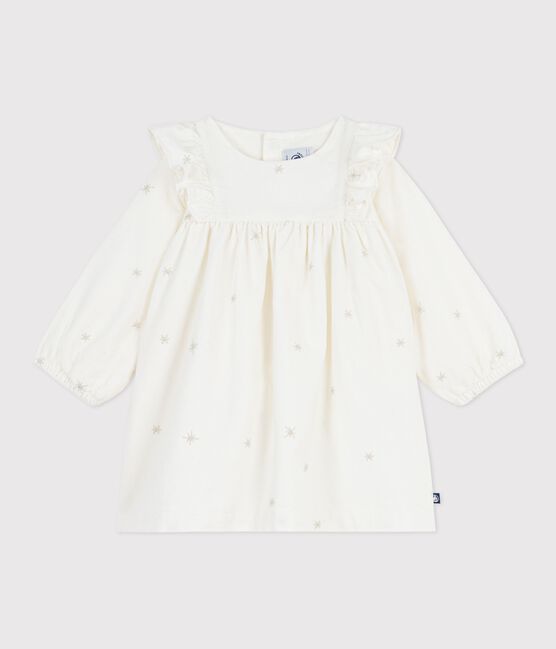 Babies' long-sleeved embroidered corduroy dress MILK Ecru/ARGENT