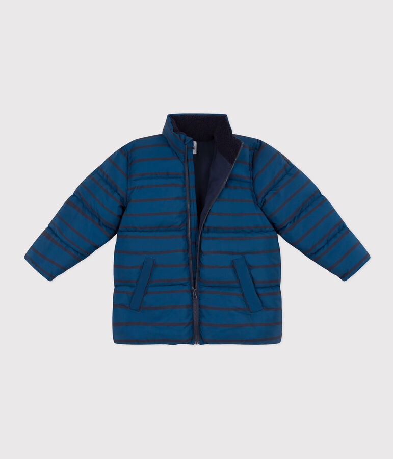 Boys' puffer jacket with fold-out hood blue/blue