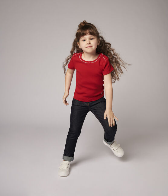 Girls' Short-Sleeved Cotton T-Shirt TERKUIT red
