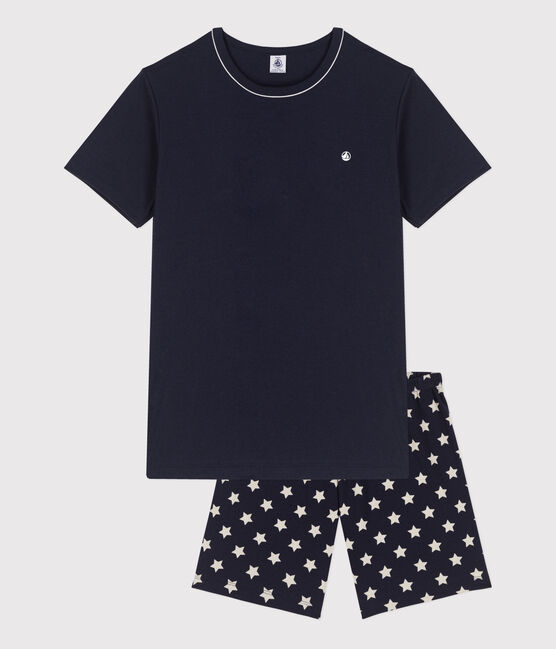 Boys' Starry Cotton Short Pyjamas SMOKING blue/MARSHMALLOW white