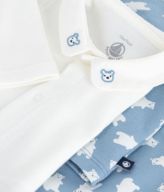 Babies' three-piece bear print set, including a body with an embroidered collar ADRIATIC blue/MULTICO