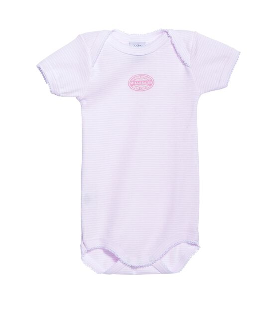 Baby girl short-sleeved milleraies striped bodysuit VIENNE pink/ECUME white