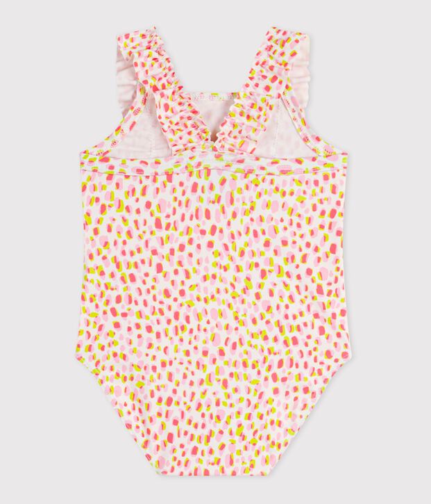 Babies' one-piece printed ruffled swimsuit. white/multicolor