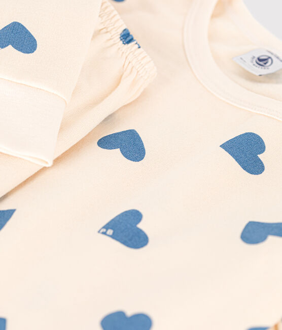 Children's pyjamas in heart print brushed fleece AVALANCHE blue/BEACH