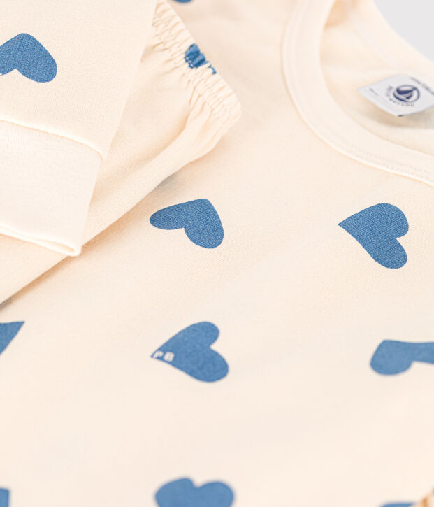 Children's pyjamas in heart print brushed fleece blue/blue