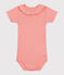 Babies' short-sleeved plain cotton body ABRICOT orange