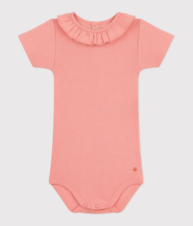Babies' short-sleeved plain cotton body orange