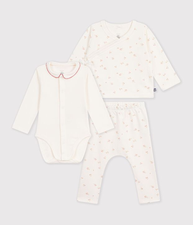 Babies' outfit in cotton with flowers printed on the collar Ecru/multicolor