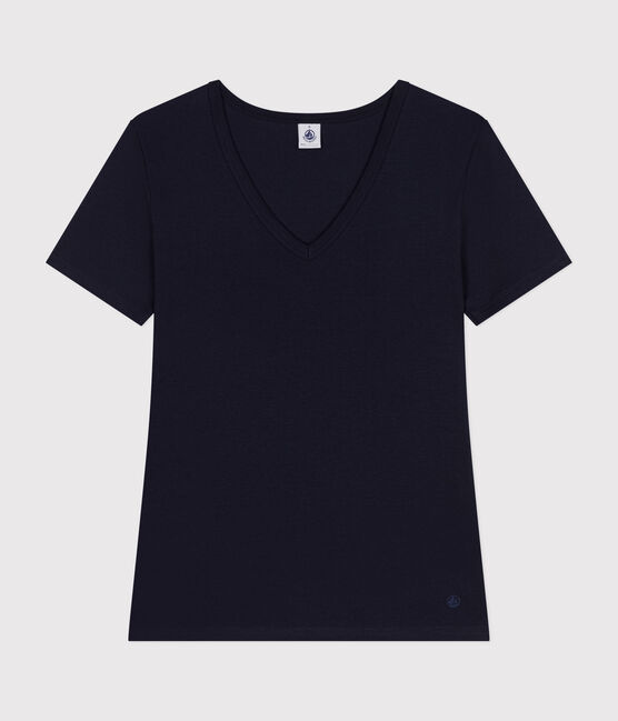 Women's iconic plain short-sleeved rib knit T-shirt SMOKING blue