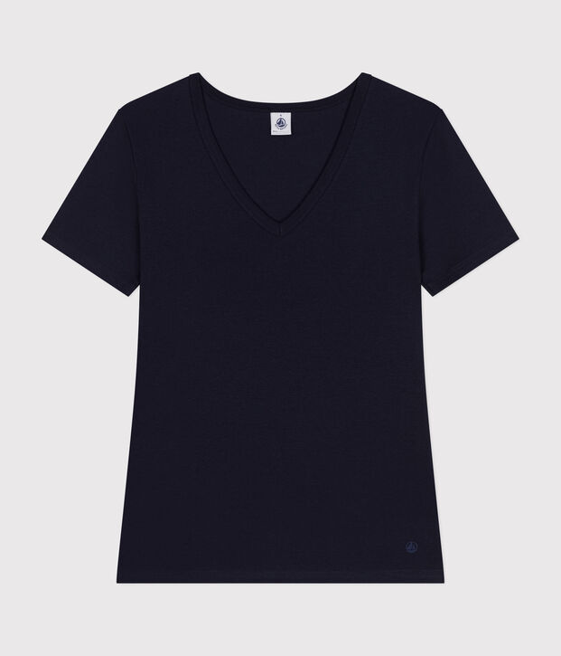 Women's iconic plain short-sleeved rib knit T-shirt blue