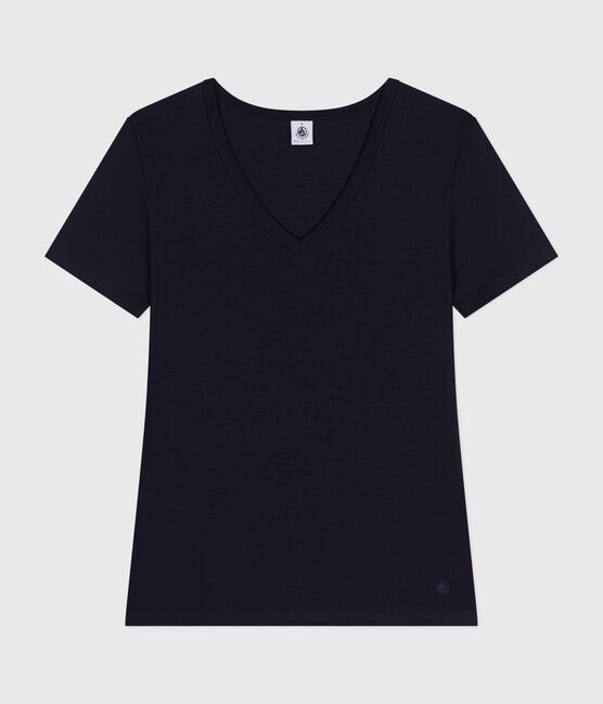Women's iconic plain short-sleeved rib knit T-shirt SMOKING blue