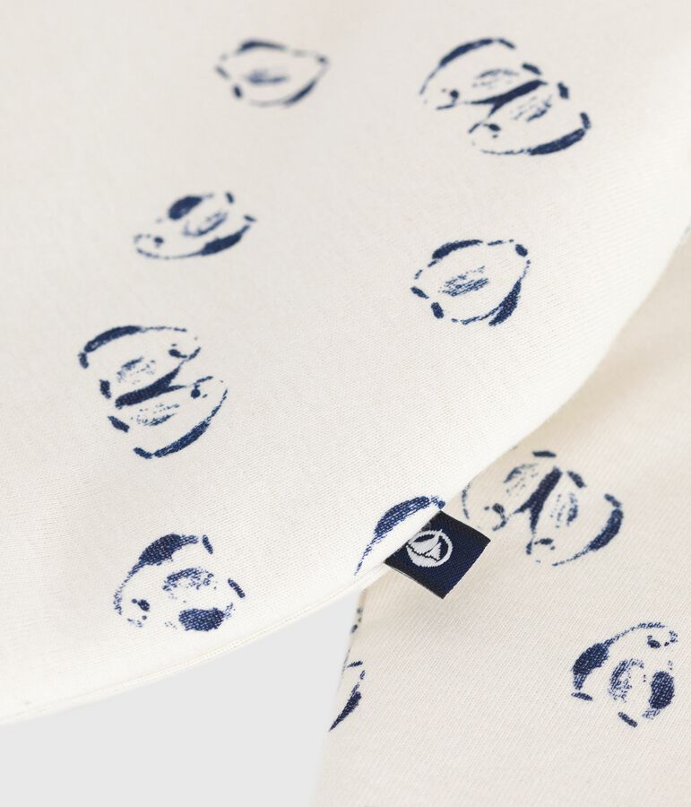 Babies' padded penguin-print cotton jumpsuit. Ecru/blue
