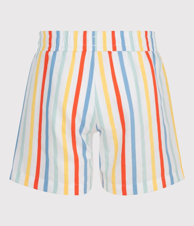 Children's stripy cotton swim shorts white/multicolor