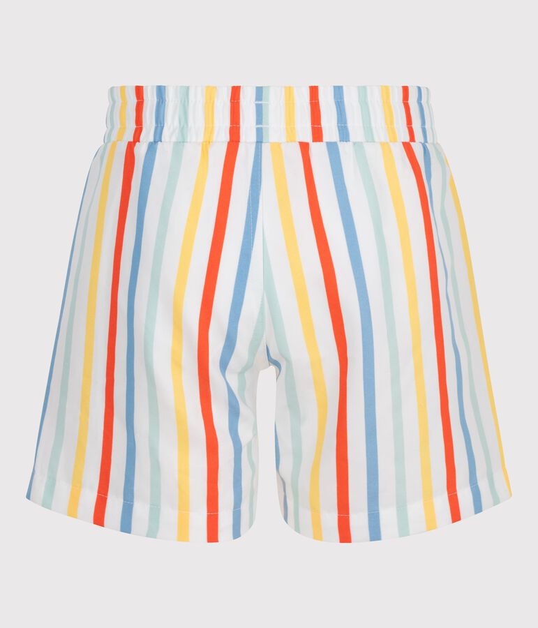 Children's stripy cotton swim shorts MARSHMALLOW white/MULTICO white