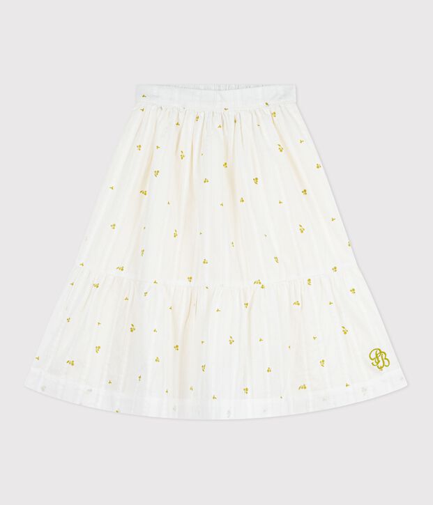 Children's long floral print cotton skirt white/green