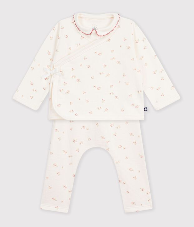 Babies' outfit in cotton with flowers printed on the collar Ecru/multicolor