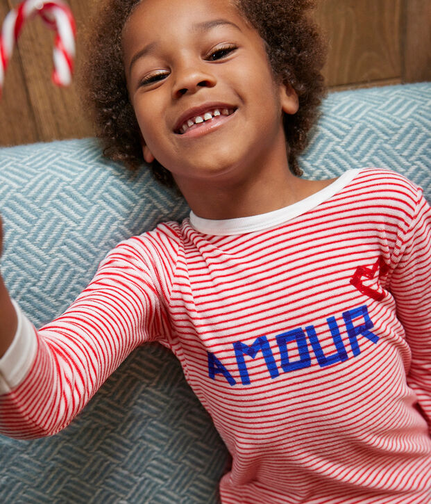 Children's Unisex Striped Velour Pyjamas white/red