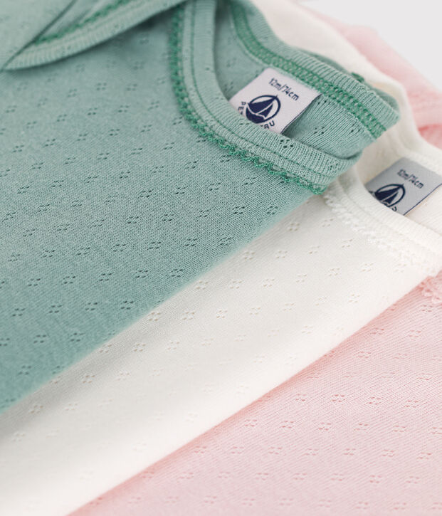 Babies' plain short-sleeved cotton bodysuits - 3-Pack multicolor