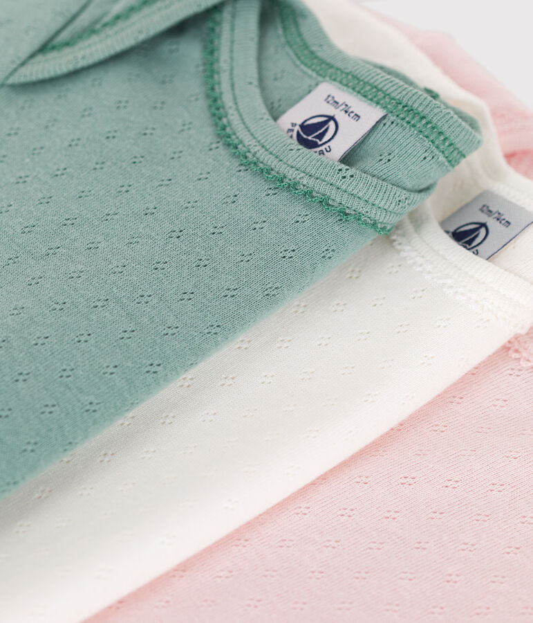 Babies' plain short-sleeved cotton bodysuits - 3-Pack multicolor