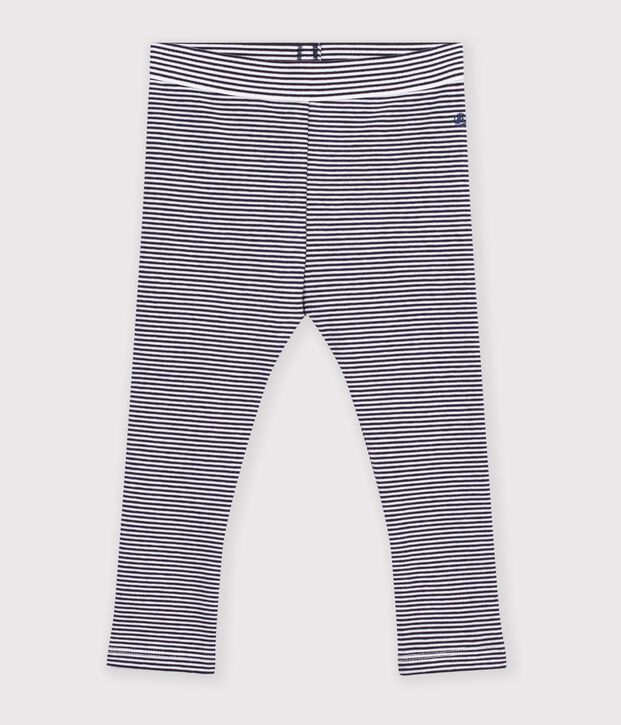 Babies' cotton leggings with stripes blue/white