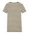 Women's striped original rib V-neck T-shirt SHITAKE brown/MARSHMALLOW white