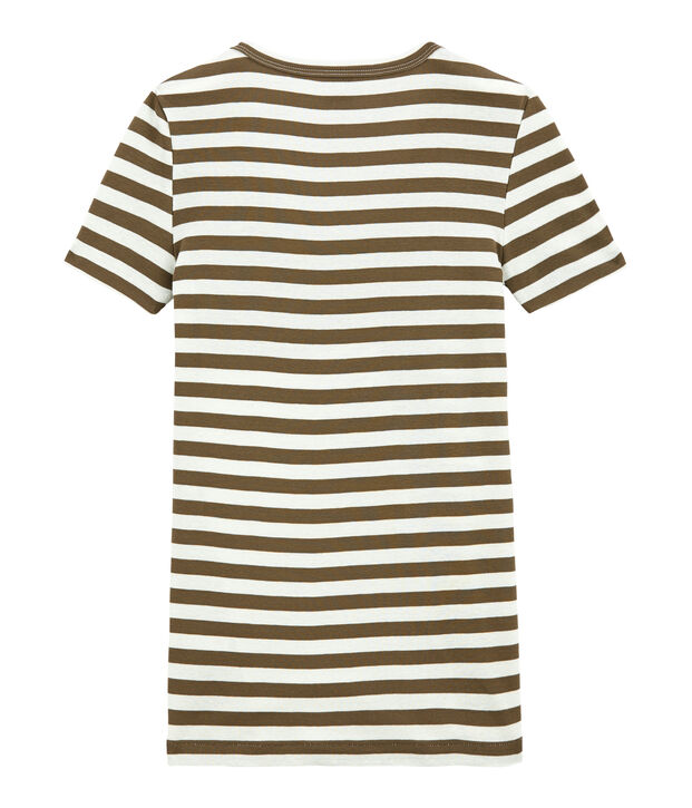 Women's striped original rib V-neck T-shirt brown/white