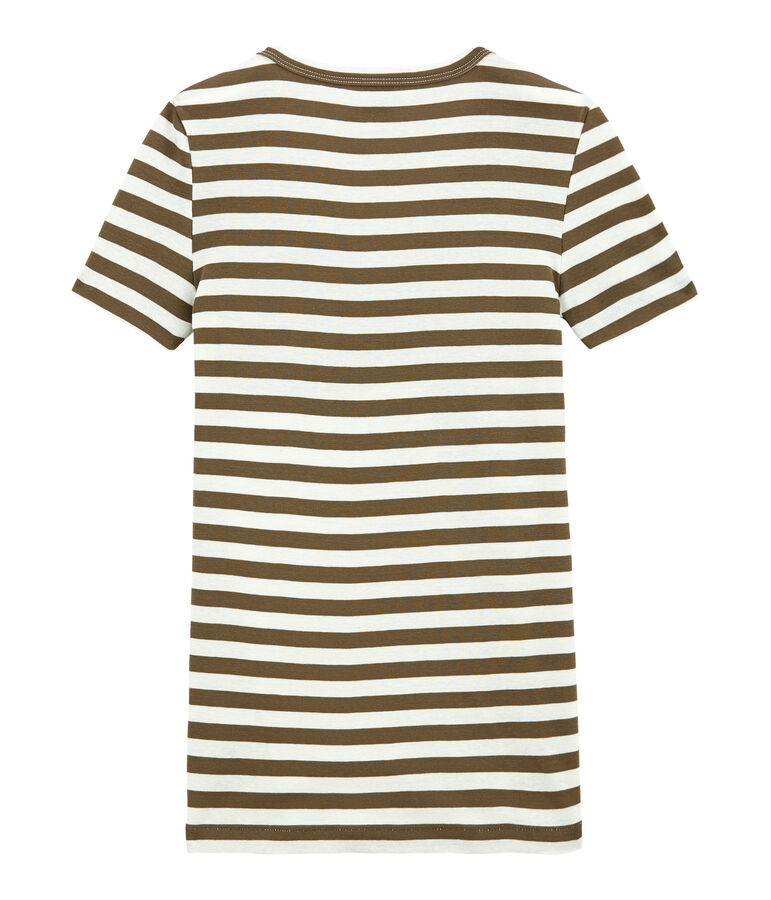 Women's striped original rib V-neck T-shirt brown/white