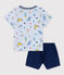 Boys' Yoga Animal Pattern Short Cotton Pyjamas FRAICHEUR blue/MULTICO white