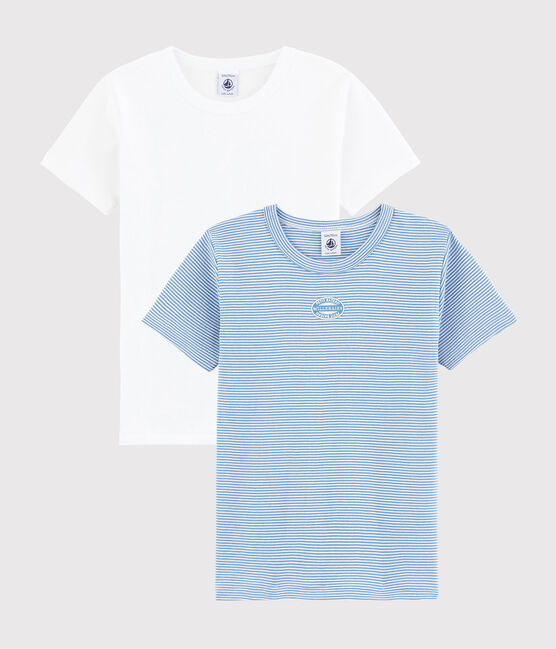 Boys' Blue Short-Sleeved Pinstriped Organic Cotton T-shirt - 2-Pack variante 1