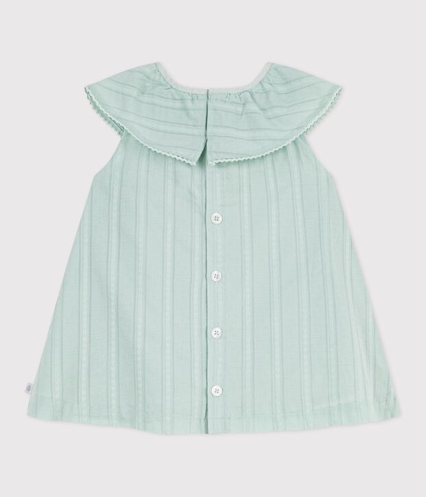 Short-sleeved cotton baby dress, plain with a collar green