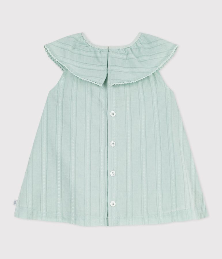 Babies' short-sleeved plain cotton dress with a ruff collar SPRAY blue