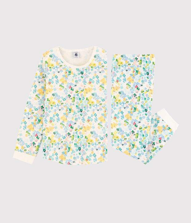 Girls' Watercolour Flowers Fleece Pyjamas white/multicolor