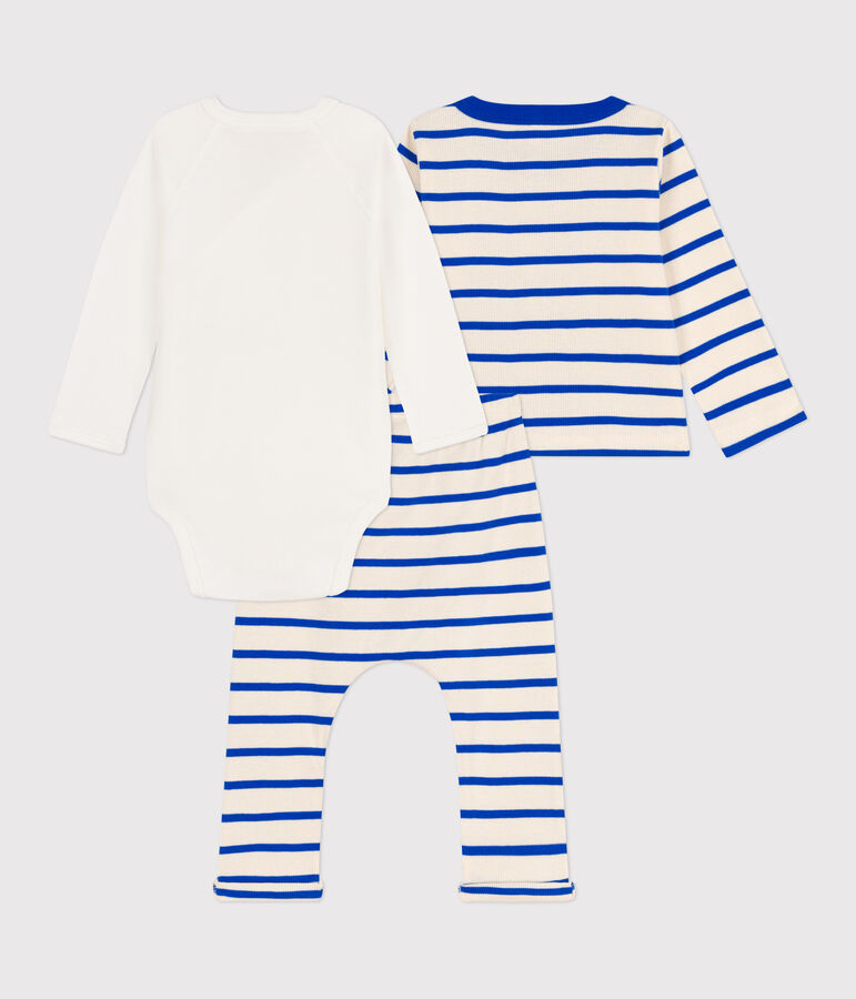 Babies' Cotton Breton Three-Piece Ecru/blue