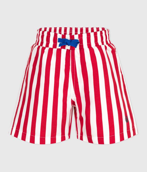 Children's stripy cotton swim shorts red/red