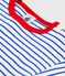 Babies' short-sleeved stripy cotton T-shirt MILK blue/PERSE