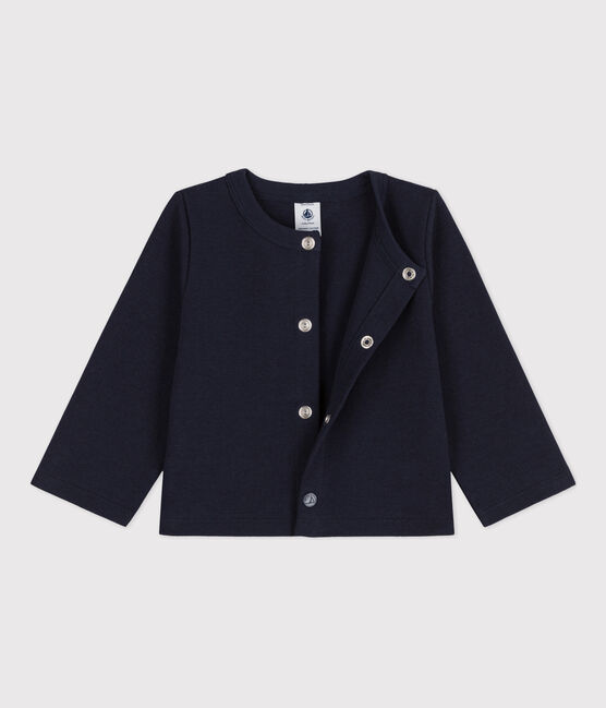 Babies' Plain Thick Jersey Cardigan SMOKING blue