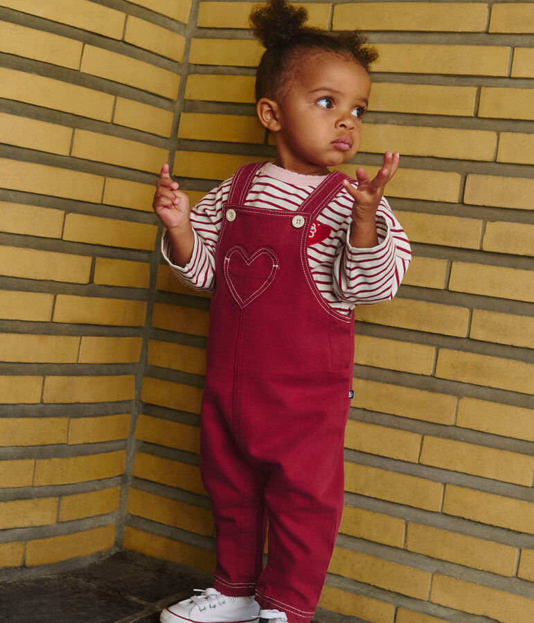 Babies' long-leg coloured denim dungarees AMARANTE red