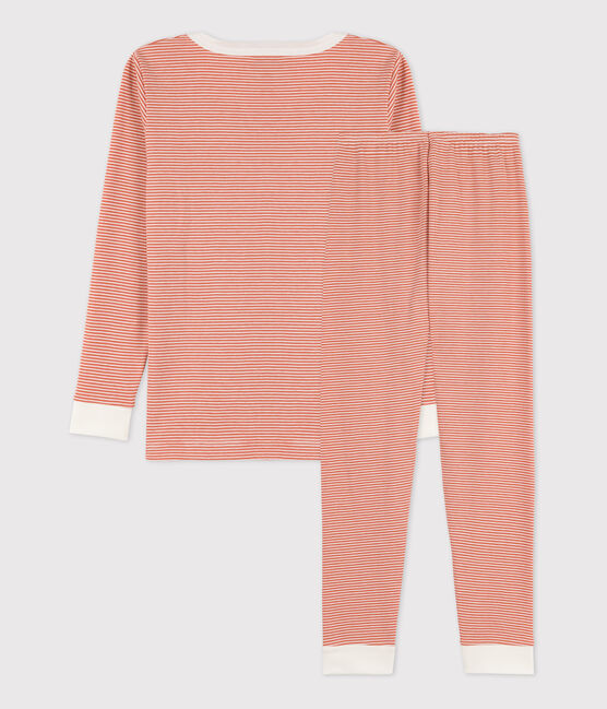 Children's Unisex Pinstriped Snugfit Cotton Pyjamas BRANDY pink/MARSHMALLOW white