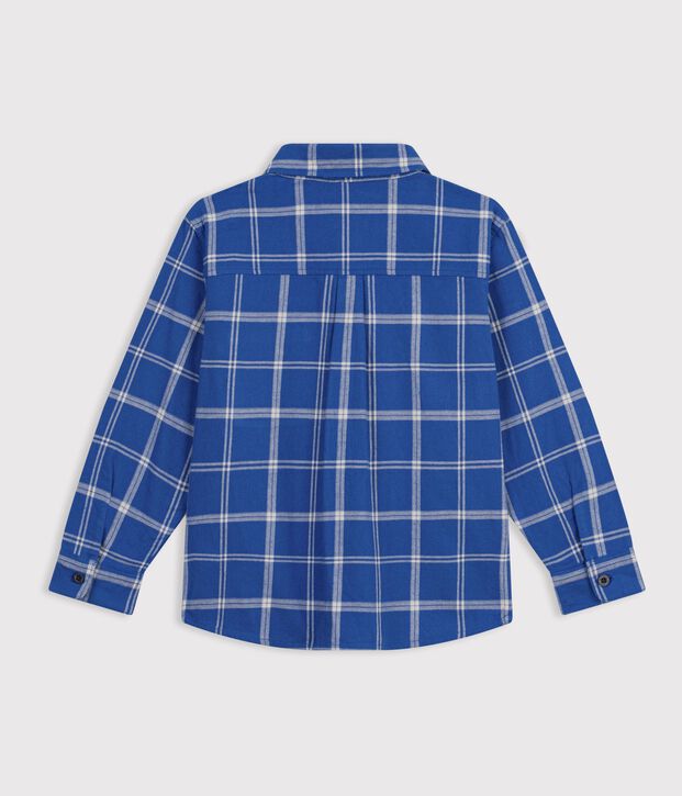 Children's checked cotton shirt blue/ecru