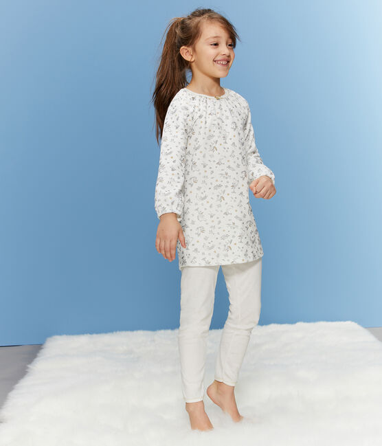 Girls' Velour Nightdress with Leggings MARSHMALLOW white/MULTICO white